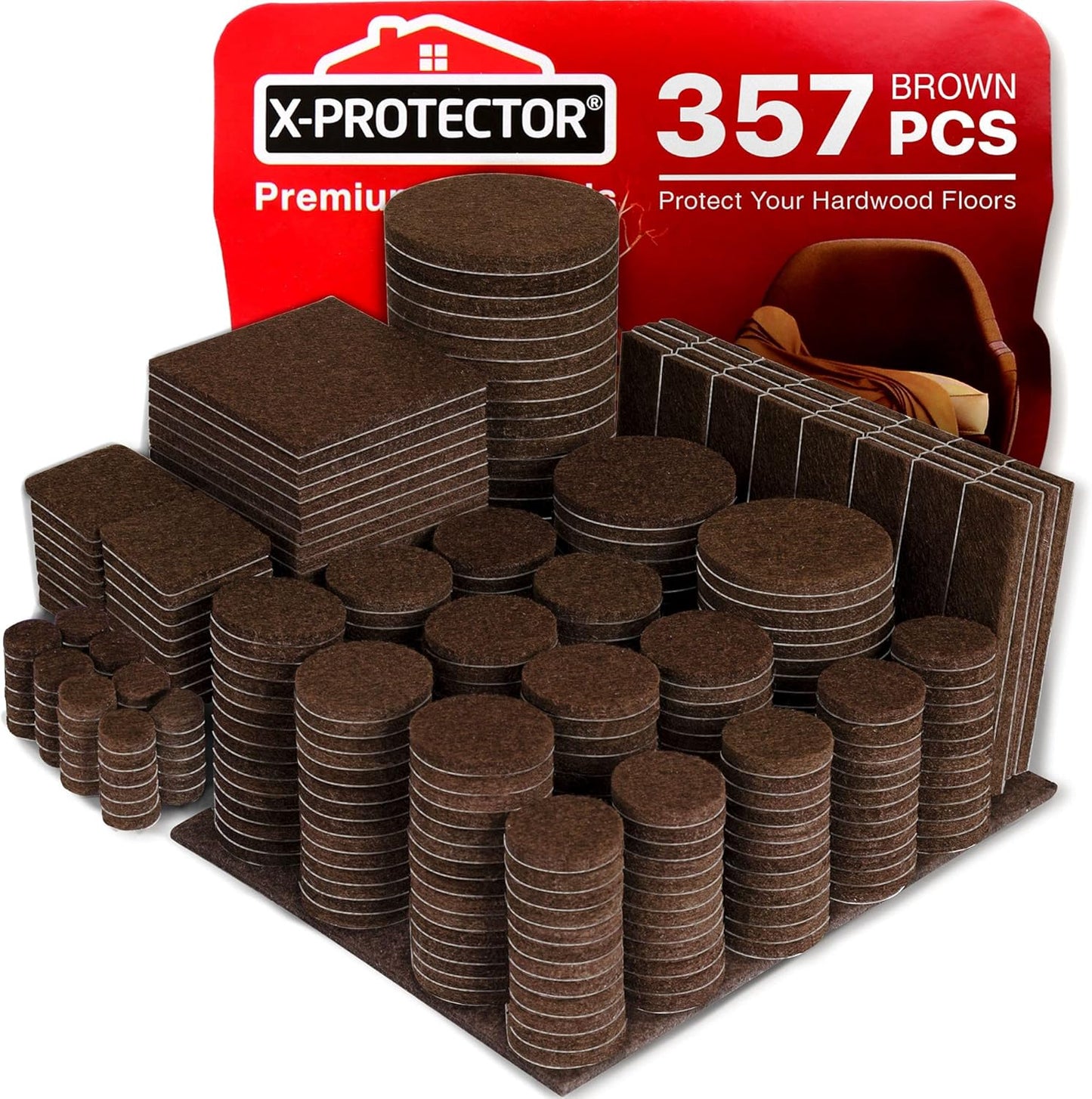 X-PROTECTOR 357 PCS Premium Huge Pack Felt Furniture Pads! | Quantity of Furniture Sliders with Many Big Sizes – Your Ideal Floor Protectors. Protect Your Hardwood & Laminate Floor!