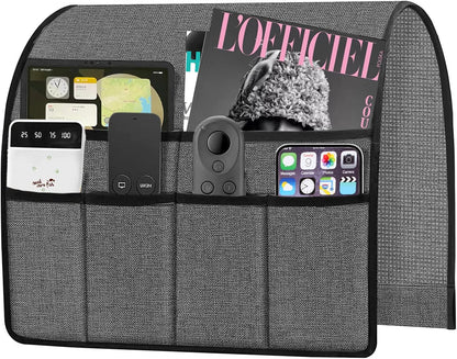 Ntomtuex Armchair Caddy Remote Control Holder for Couch Recliner, Armrest Pocket Organizer for Couch Arm Chair with 7 Pocket for Magazines, Eyeglass, ipad, Phone, Brown