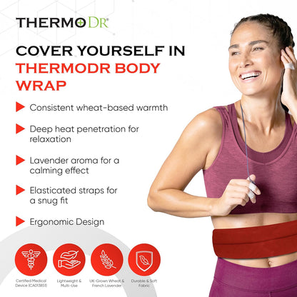 Microwavable Heating Pad for Neck, Back, & Shoulders - Heating Bean Bag Microwavable Pillow w/Elasticated Strap - Wheat & Unscented Heating Pad Wrap - ThermoDR, Red