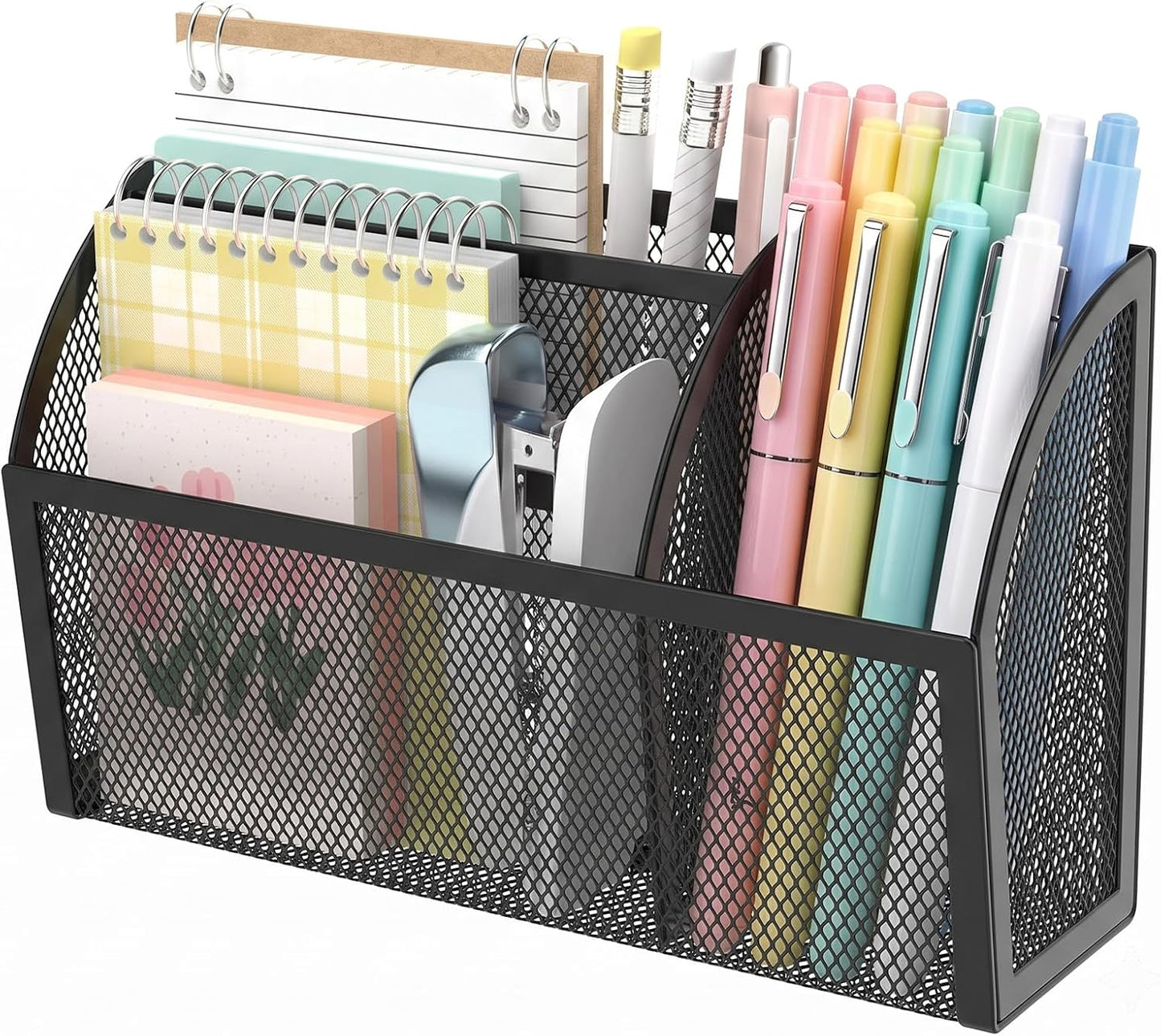Magnetic Pencil Holder, Magnetic Organizer for Locker Accessories, Black | Mesh Marker Holder with Strong Magnets and 3 Compartments for Whiteboards Refrigerators and Magnetic Lockers