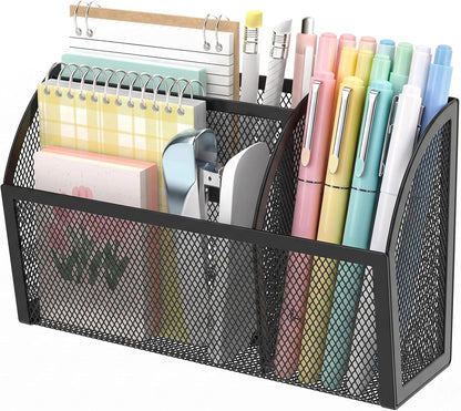 Magnetic Pencil Holder, Magnetic Organizer for Locker Accessories, Black | Mesh Marker Holder with Strong Magnets and 3 Compartments for Whiteboards Refrigerators and Magnetic Lockers