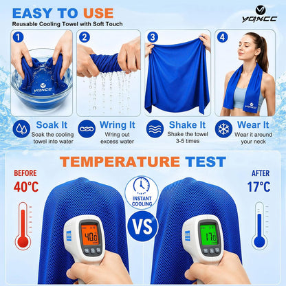 YQXCC 4 Pack Cooling Towels (40"x12"), Ice Cool for Neck & Face