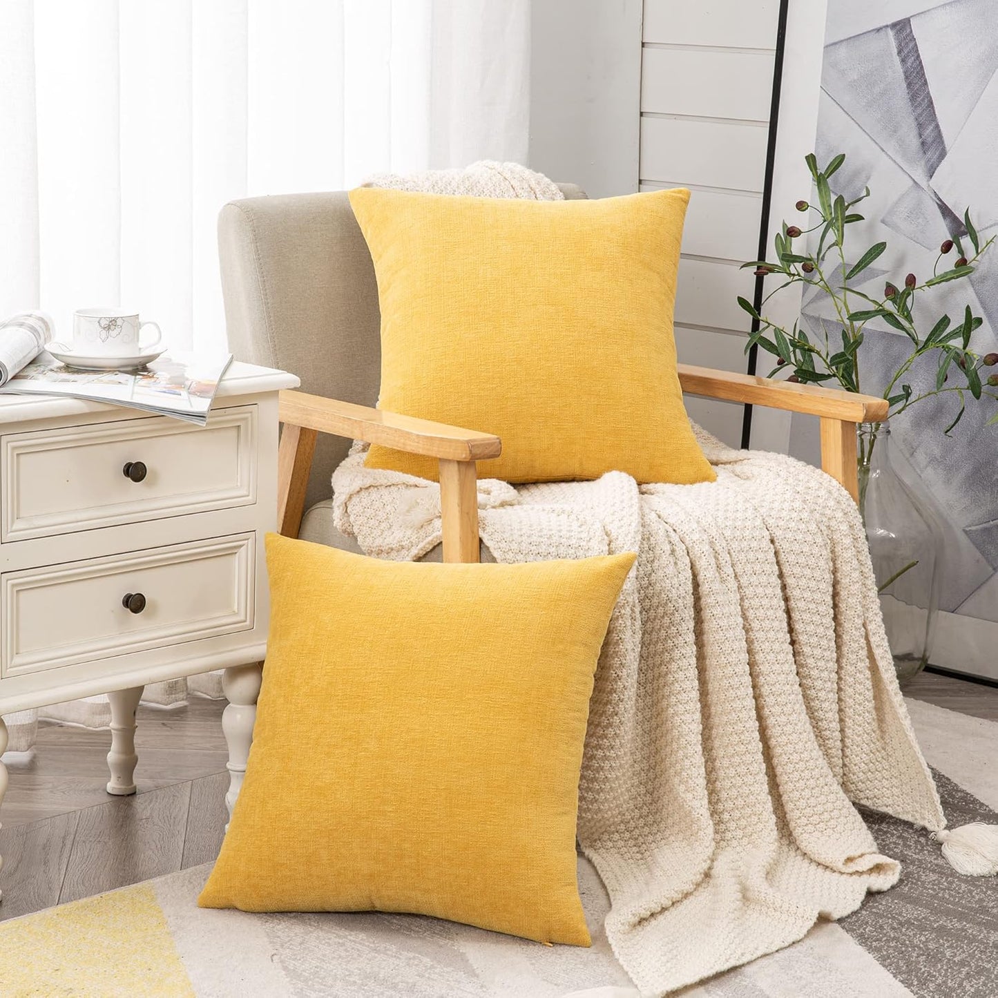 GAWAMAY Lumbar Support Pillow Decorative Rectangle Throw Pillow Covers 12"x20" Inch Set of 2, Soft Chenille Fall Pillowcase for Living Room Bedroom Sofa Couch Cushion Cover Grey 30x50cm (No Insert)