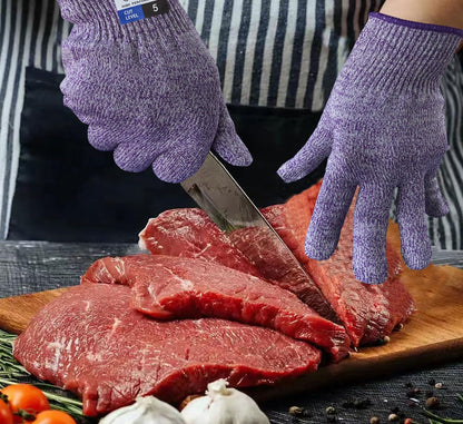 Cutting Gloves, Food Grade Level 5 Protection, Safety Kitchen Cut Gloves for Oyster Shucking, Fish Fillet Processing, Mandolin Slicing, Meat Cutting and Wood Carving. (Violet-Medium 2 Pairs)