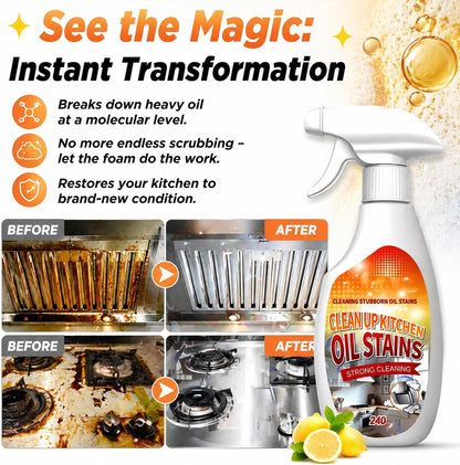 2 PCS Clean Up Kitchen Oil Stains Spray, Kitchen Cleaner Spray, Heavy Oil Cleaner Stain, All-Purpose Cleaning Spray for Kitchens Oil Stain Remover - 240ML/8.45 FL.Oz
