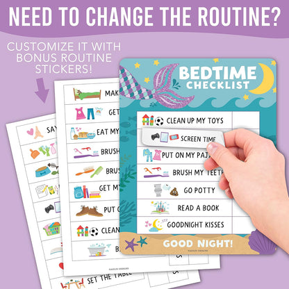 Magnetic Morning & Bedtime Routine Chart for Kids - Customizable Toddler Daily Schedule Board with Dry Erase Surface, Stickers & Marker, Build Habits with Visual Checklists, Boho Theme