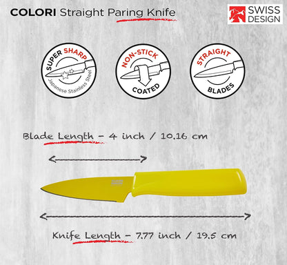 Kuhn Rikon Colori® Paring Knife – 4 Inch Japanese Stainless Steel, Nonstick Blade, Ergonomic Handle & Sheath, Yellow