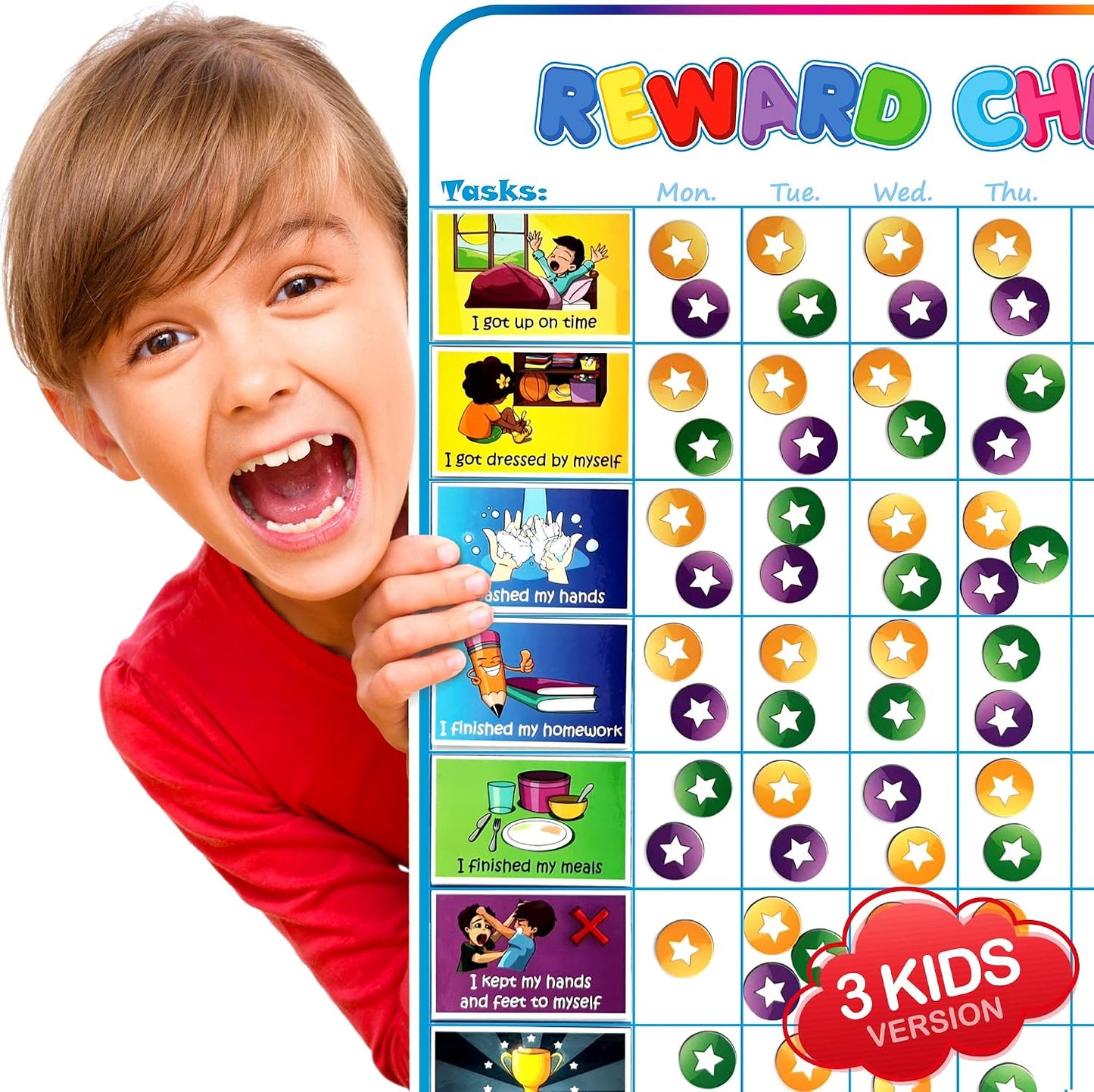 Large Magnetic Reward Chart for Kids - 127 Pre-Written Stickers (Including Potty Training) + 30 Customizable Chores - Behavior, Responsibility & Incentive Routine Star Chart for Fridge (1 Kid Version)