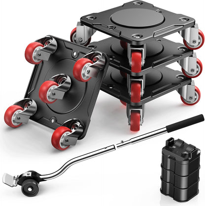 Heavy Duty Furniture Movers with 8 Wheels | Dual-Wheel Design Carbon Steel Panel Furniture Dolly Set with Lifter,360°Rotating Casters for Easy Moving,Max Load 3306 LBS