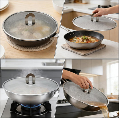 WRENYZK 3-Pack Grease Splatter Screen for Frying Pan with Spatula | Stainless Steel Splatter Guard with Fold Flat, No Burns Kitchen Oil Splatter Guard Set for Safe Cooking(10", 11.5", 13")