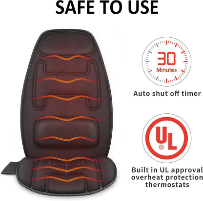 Snailax Massage Seat Cushion with Heat - Extra Memory Foam Support Pad in Neck and Lumbar,10 Vibration Massage Motors, 2 Heat Levels, Back Massager Chair Pad for Back | 【Gift for Men Women】10 Vibration Motors, 5 Massage Modes, Adjustable 3 Intensity,