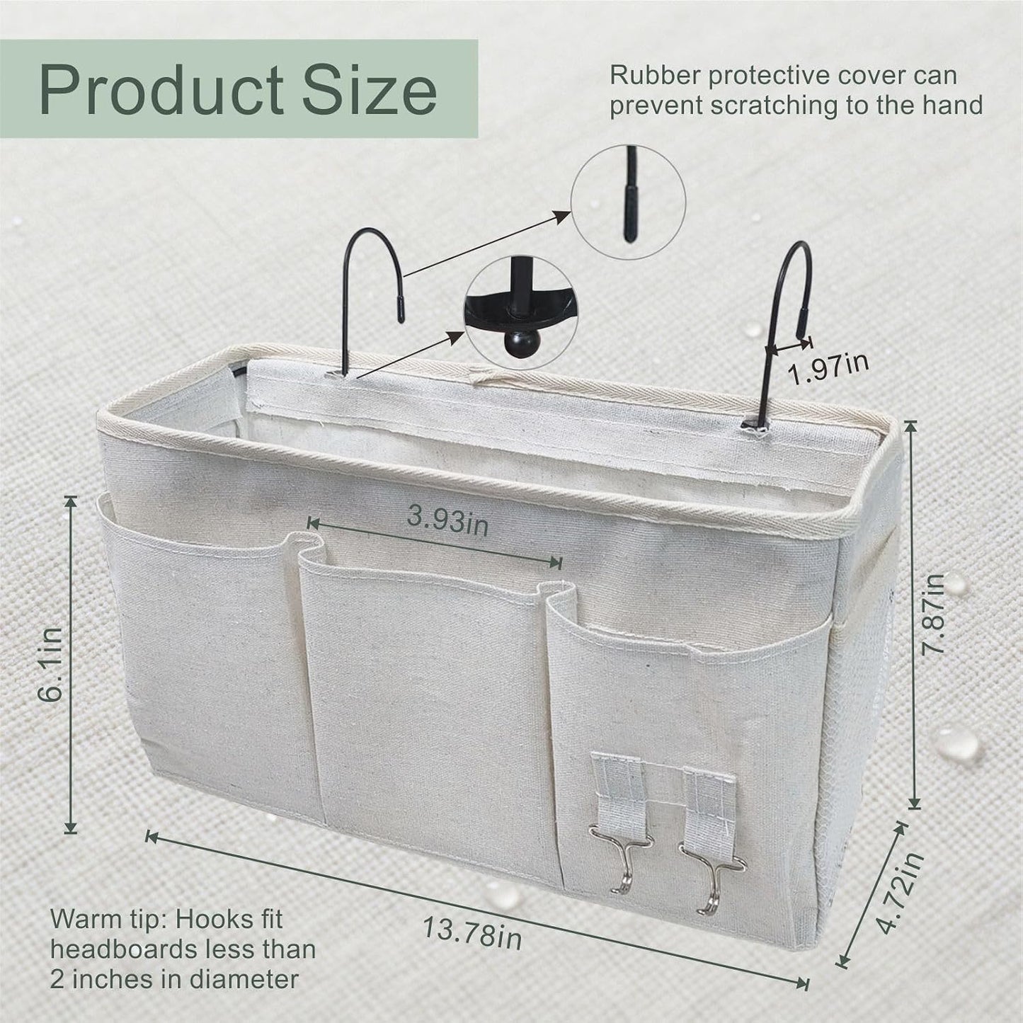 White Bedside Caddy Wall Bag for Dorm Bunk Hospital Beds, Stores Phone Books Glasses