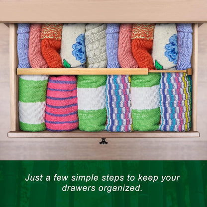 4 Pack Bamboo Drawer Dividers Organizer with Inserts 2.6'' High | Expandable from 12.5-21.7", Adjustable Drawer Organizer Separators for Utensils, Clothing, Office, Dresser, Bedroom, (Beige)