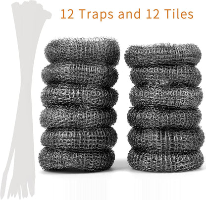 Stainless Steel Washing Machine Lint Snare Traps, 12 PCS Washer Hose Lint Traps with 12 PCS Cable Ties, Laundry Mesh Washer Sink Drain Hose Screen Filter