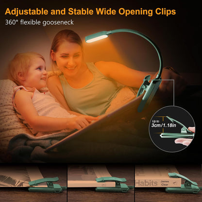 Gritin 16 LED Rechargeable Book Light for Reading in Bed | Eye Caring 3 Color Temperatures,Stepless Dimming Brightness,80 Hrs Runtime,Lightweight Flexible Clip on Light for Book Lovers