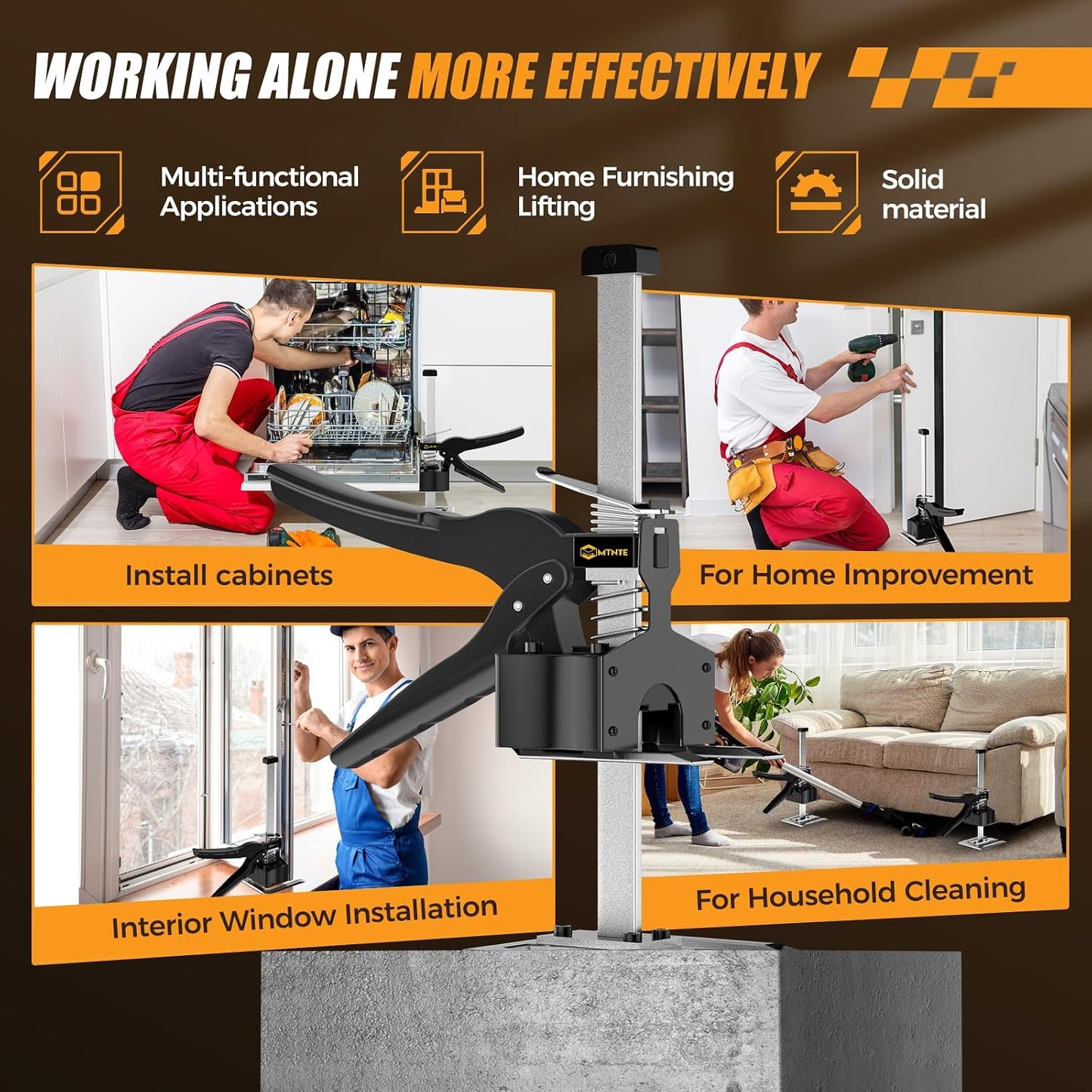 Labor Saving Arm, 2 Pack Furniture Jack Lifter Tool, Black&Yellow | Drywall Lift for Bed Wall Tile Locator & Door Panel; Multi-Function Height Adjustment, Lift Range up to 6.7lbs.