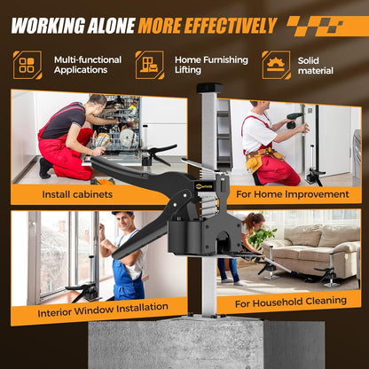 Labor Saving Arm, 2 Pack Furniture Jack Lifter Tool, Black&Yellow | Drywall Lift for Bed Wall Tile Locator & Door Panel; Multi-Function Height Adjustment, Lift Range up to 6.7lbs.