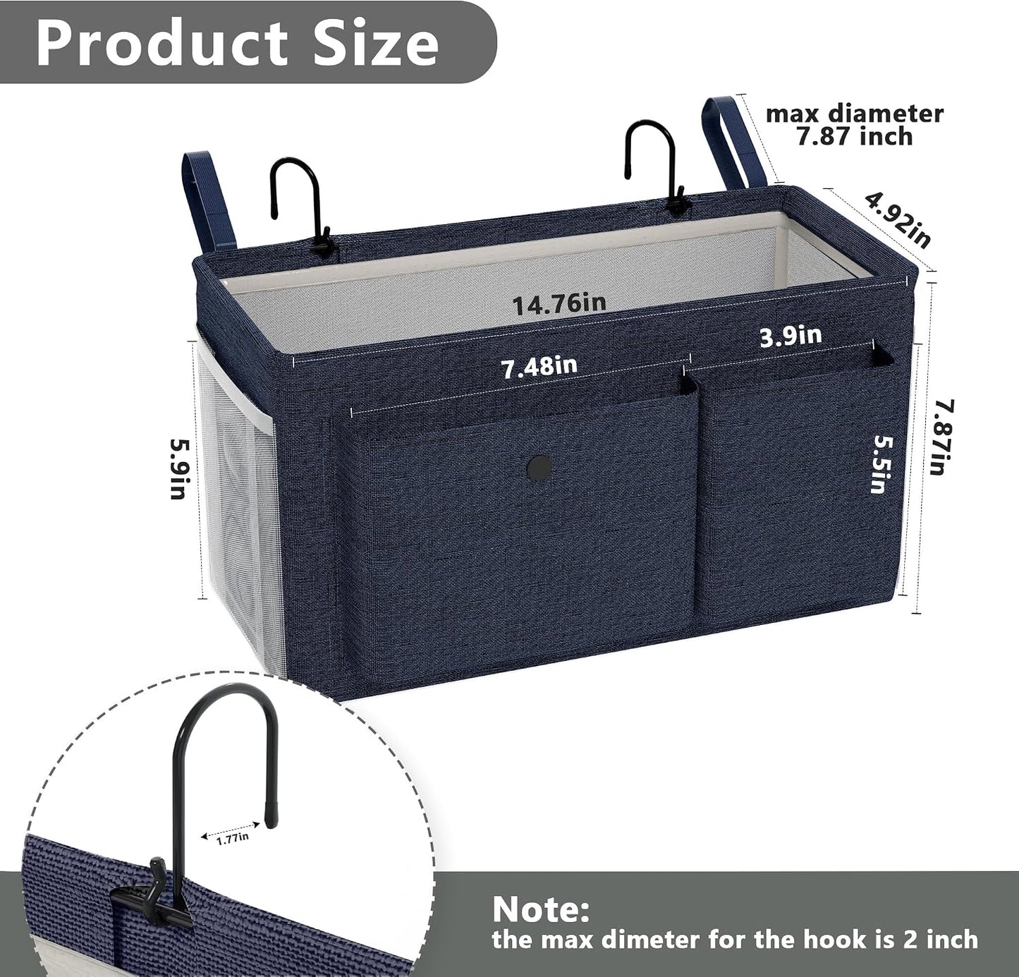 Bedside Caddy Bedside Storage Hanging Organizer for Bunk Dorm Bed Rail | Bed Caddy with Hooks, Top Bunks and Dorm Essentials for Water, Tissues, Tablets, Books, Phones, Remotes and Other Necessories