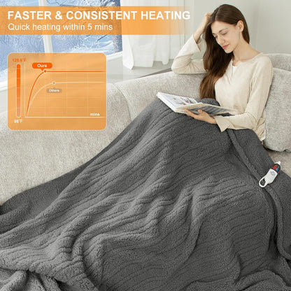 Heated Throw Blanket 50"X60", Soft Sherpa, 4 hrs Auto Shut Off