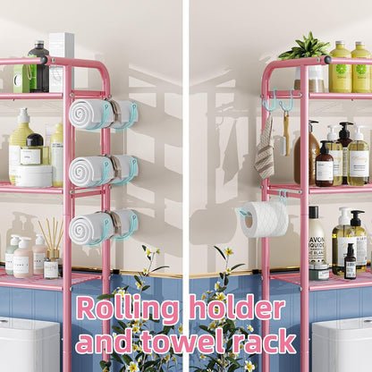 Simple Trending Over The Toilet Storage Cabinet, Metal Bathroom Shelf Organizer with Paper Holder and Hooks, 3 Tier, Black