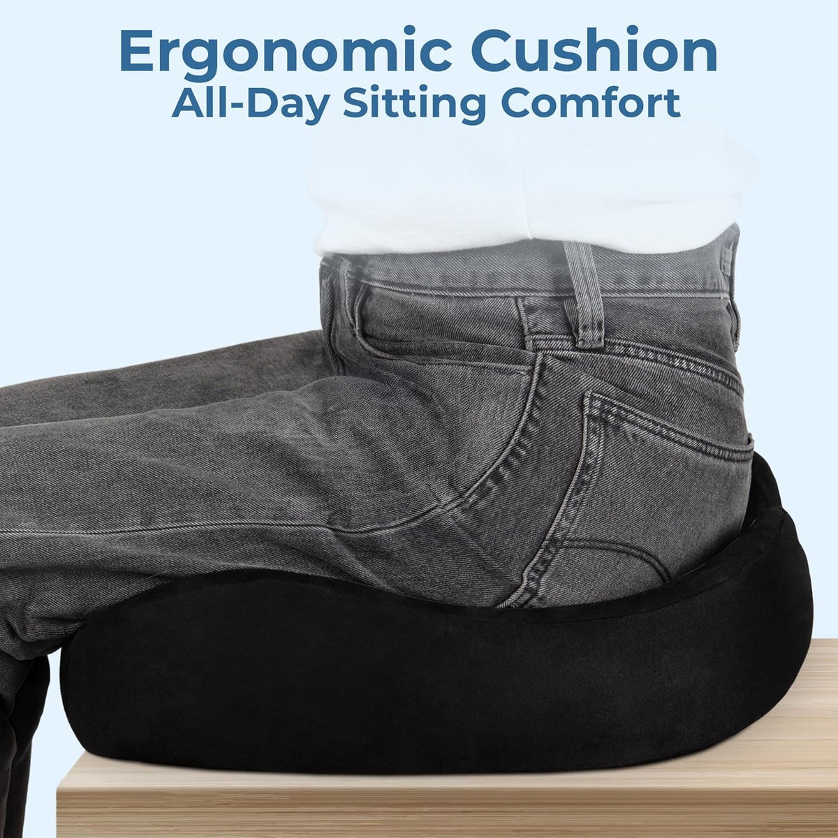 5 STARS UNITED Seat Cushion - Memory Foam Chair Cushion for Tailbone Pain Relief - Ergonomic Support for Coccyx, Sciatica & Butt - Office, Desk & Gaming Chair, Car Seat, Wheelchair, Airplane, Black
