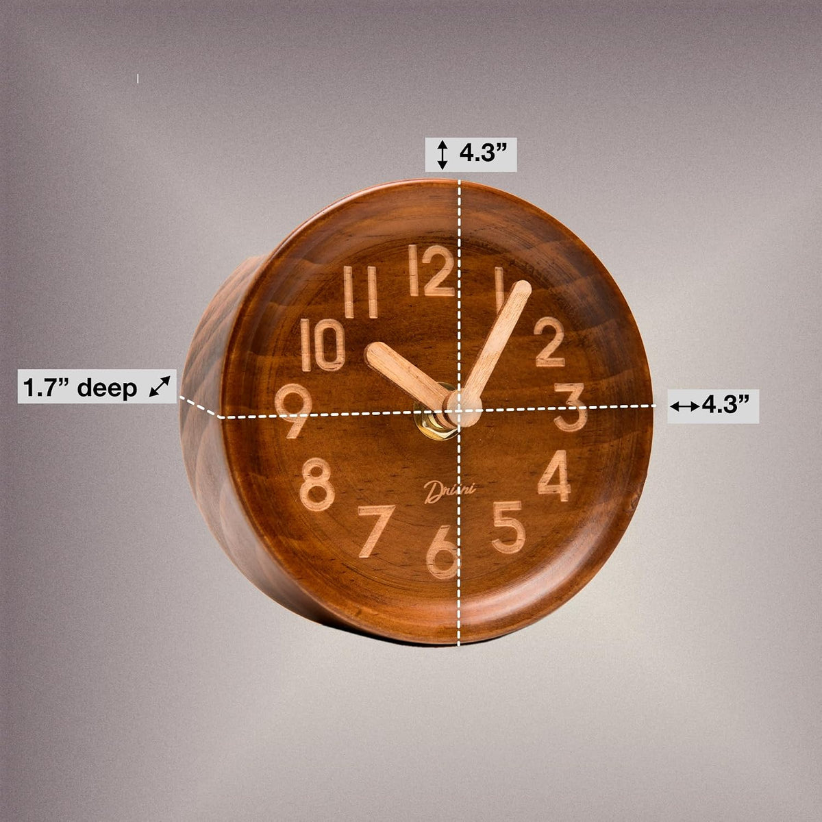 Driini Small, Silent Wooden Analog Desk Clock for Shelf or Table, Dark