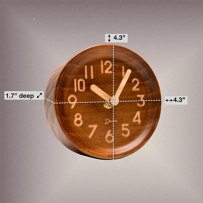 Driini Small, Silent Wooden Analog Desk Clock for Shelf or Table, Dark