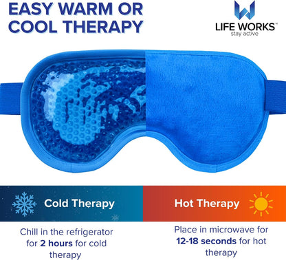 LIFE WORKS Gel Eye Mask with Cutout, Reusable, Hot or Cold, Blue