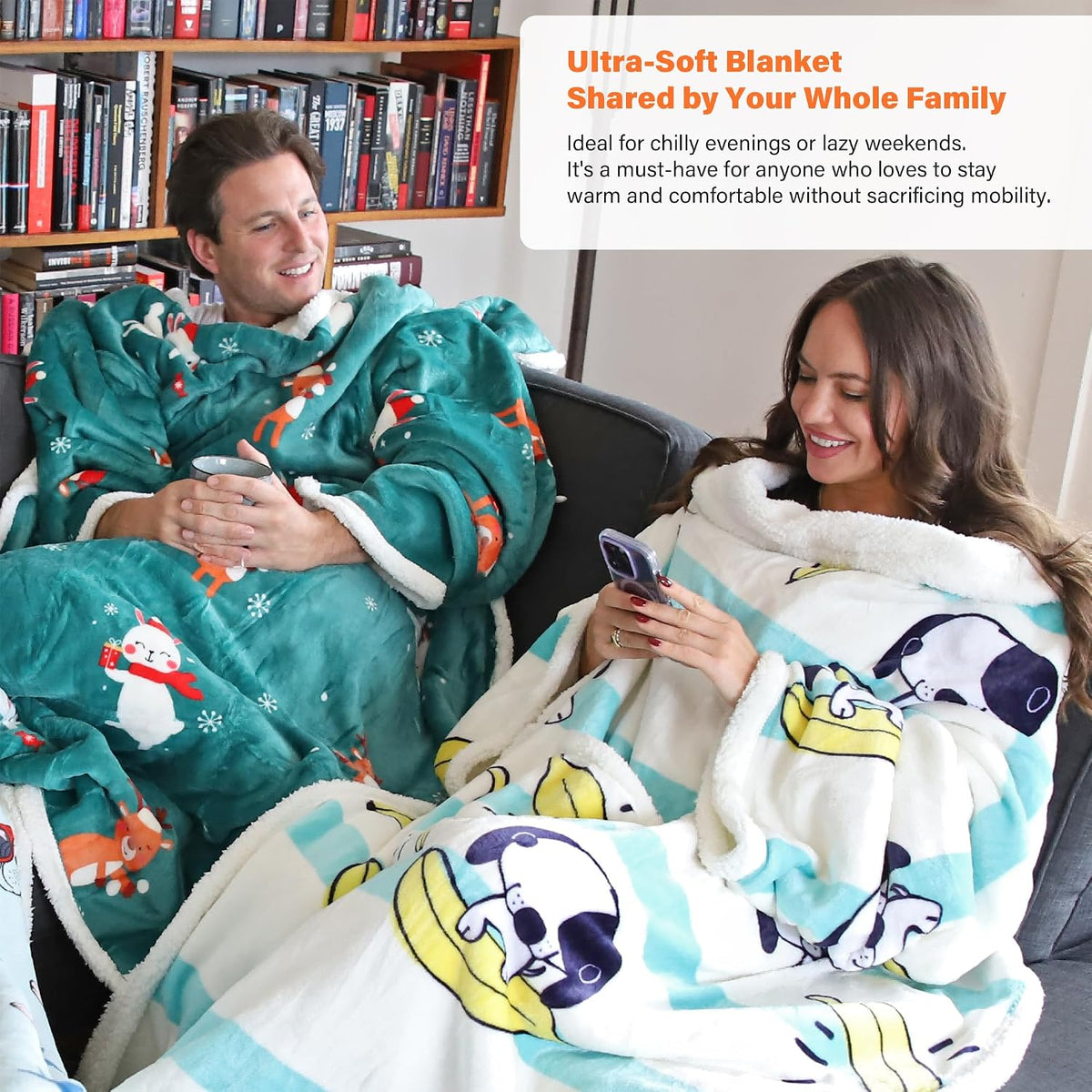 Catalonia Sherpa Wearable Blanket with Sleeves and Pocket for Adults