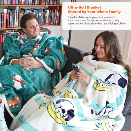 Catalonia Sherpa Wearable Blanket with Sleeves and Pocket for Adults