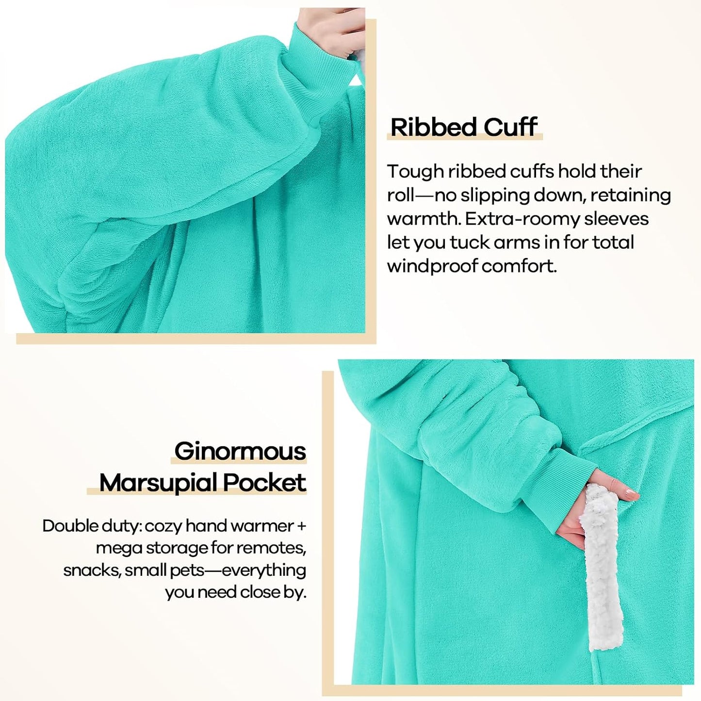 yescool Wearable Blanket Hoodie, Flannel Sherpa Fleece Blanket Sweatshirt for Adults Women Men,One Size Fits All - Colors B
