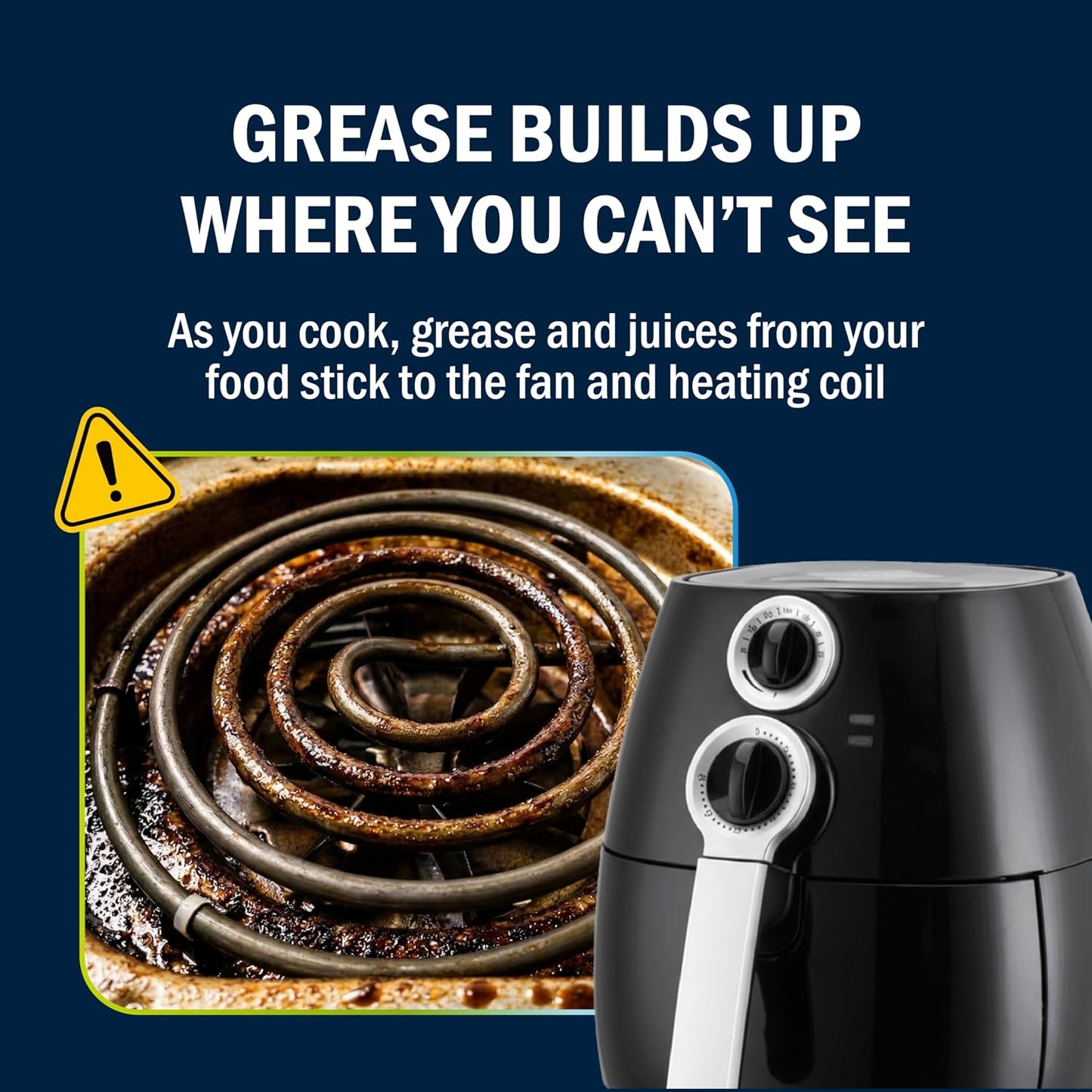 Air Fryer Cleaner and Degreaser. 6 Powder Sachets with Brush. Cuts Grease, Burnt Food and Odors. For Basket, Drawer, Grill and Crisper Plate. Nonstick Safe