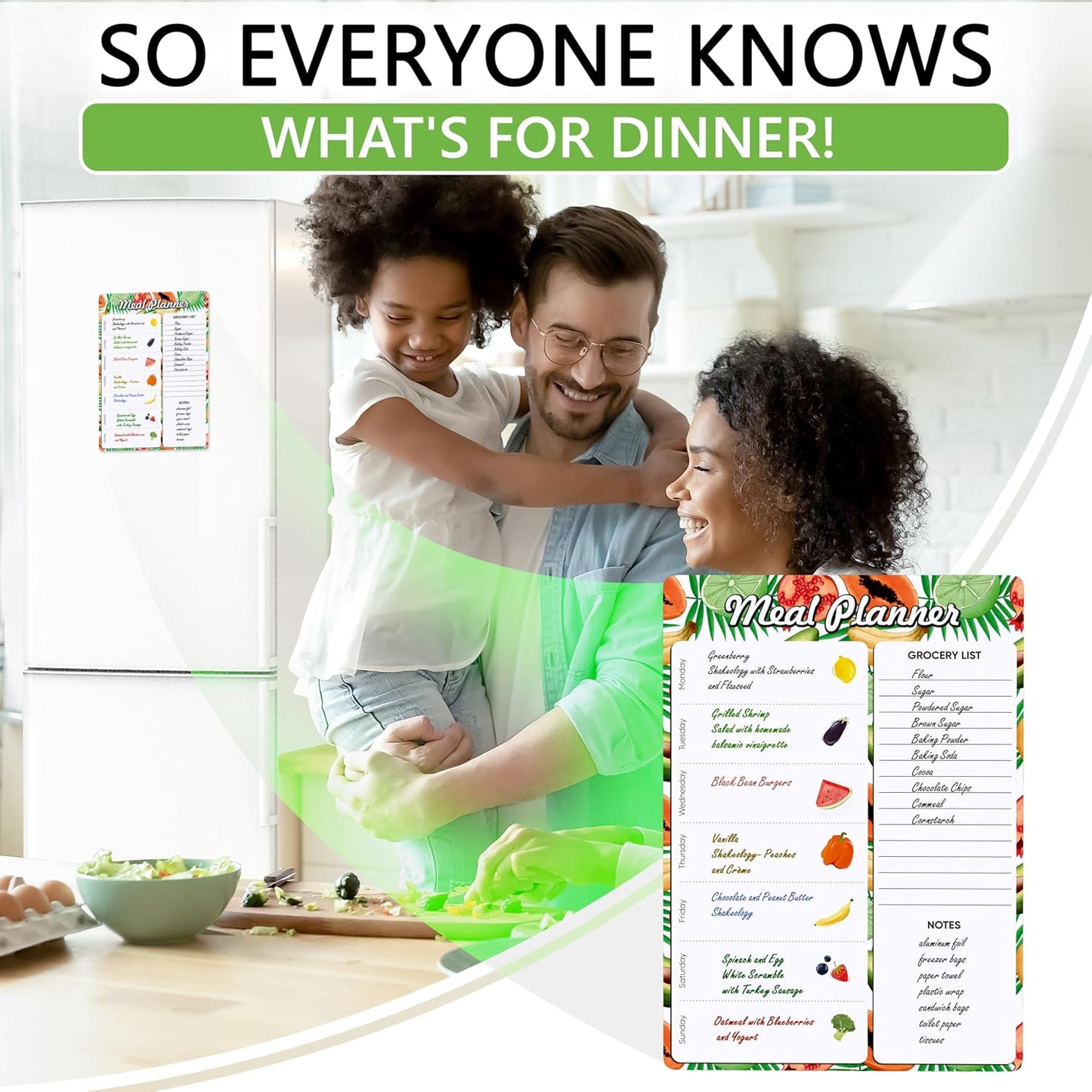 Dry Erase Magnetic Meal Planner for Refrigerator A4 (8.5x12 inch) - Magnet Weekly Menu Board for Fridge - Magnetic Menu White Board - Fridge Meal Planner Magnet - Dinner Meal Planner Dry Erase Board