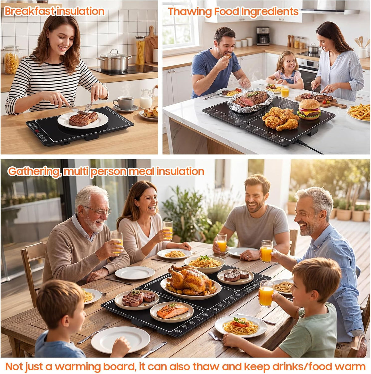 Electric Warming Tray for Food, 3-in-1 Food Warmers for Parties Buffet