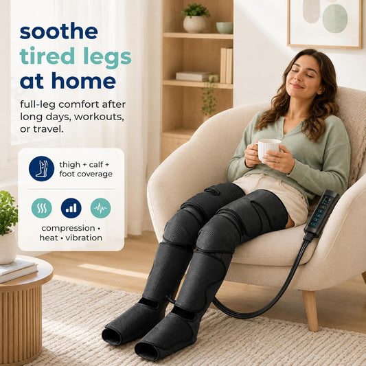 SereneLife Air Compression Leg Massager, Full Leg Massager with Heat and Compression, Ice Pack, Portable and Adjustable with 6 Modes 3 Vibrations 3 Intensities, 11 Airbags for Thigh Calf Foot Massage