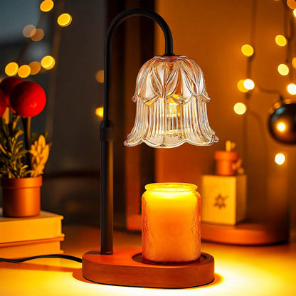 Candle Warmer Lamp Adjustable Timer - Electric Flower Glass Candles Light | Height Adjustable Dimmable Vintage Base Modern Wax Candles Jar Top Warmers Wax Melts Birthday Women Mom House Warming Gifts