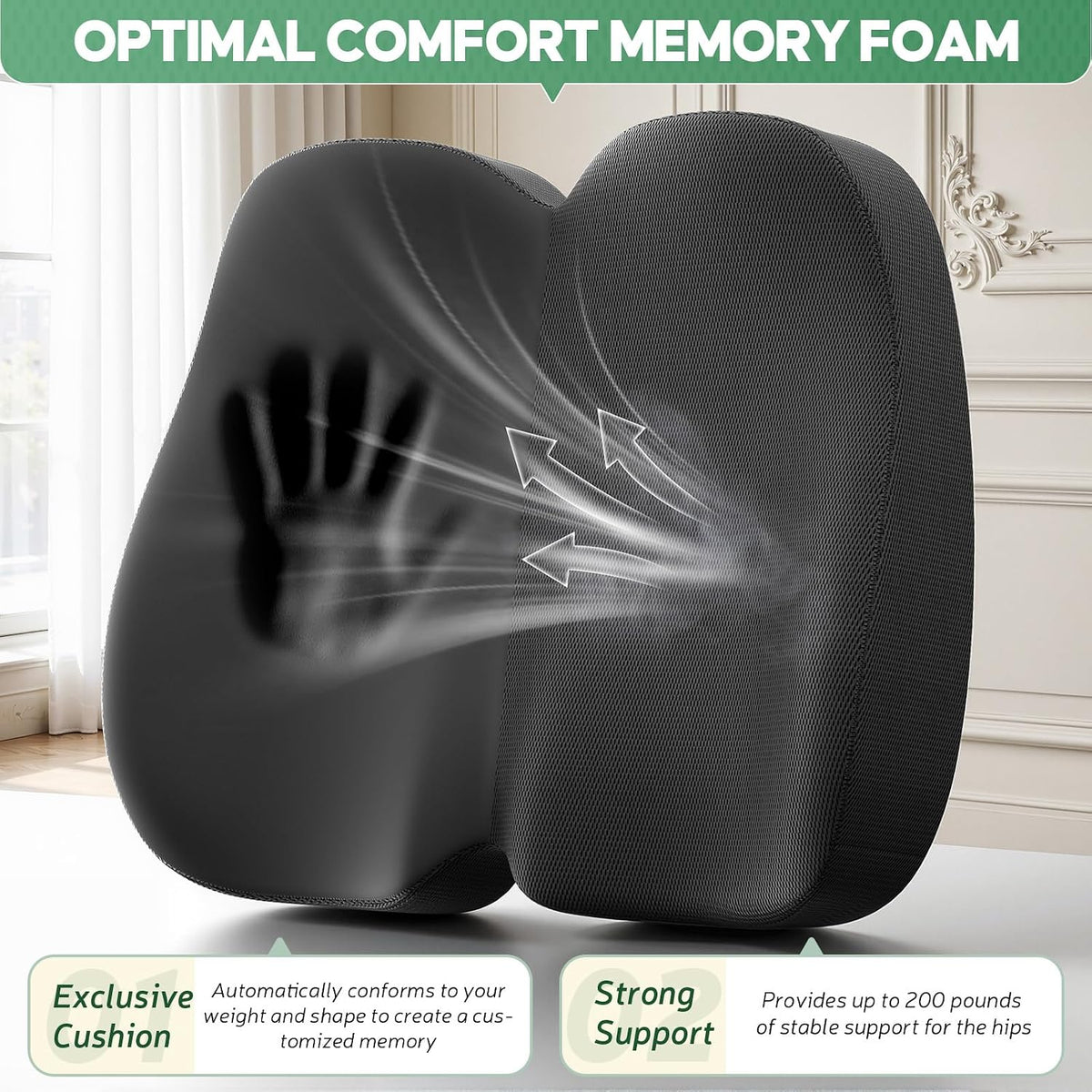 Benazcap Memory Foam Seat Cushion, Ergonomic Office Chair Pressure Relief