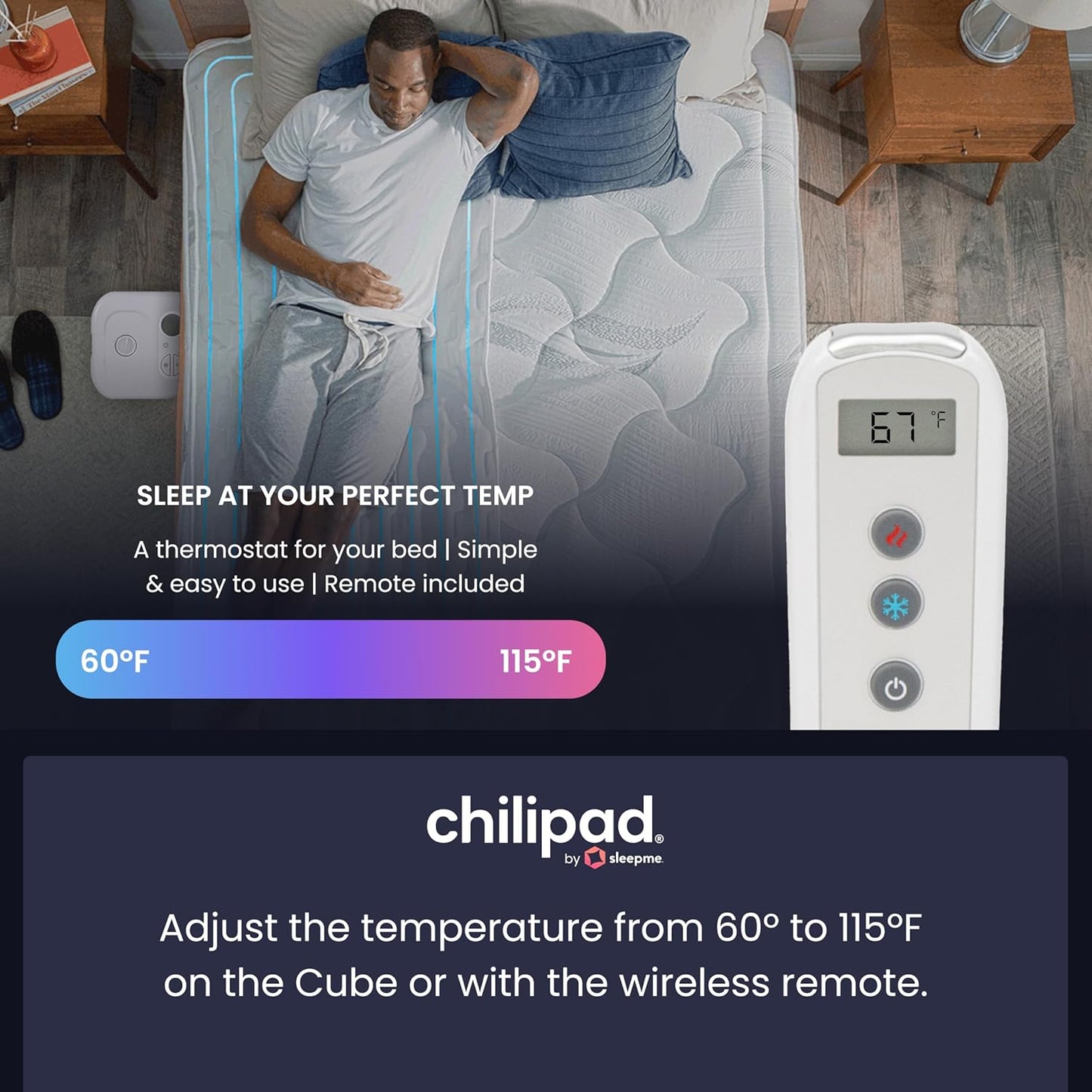 Chilipad Cube Bed Cooling System - Cooling & Heating Mattress Topper, Set Individual Bed Temperature, Cool Sleep Enhancement, Temp Range of 60-115°F, ME Half Queen Bedsize (30"W x 80"L), Model: CP500