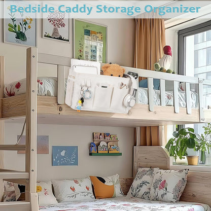 Bedside Caddy, Bedside Storage Bag Hanging Organizer for Bunk Dorm Bed Rail | Bed Caddy with Hooks, Top Bunks and Dorm Essentials for Water, Tissues, Tablets, Books, Phones, Remotes and Other Necessories