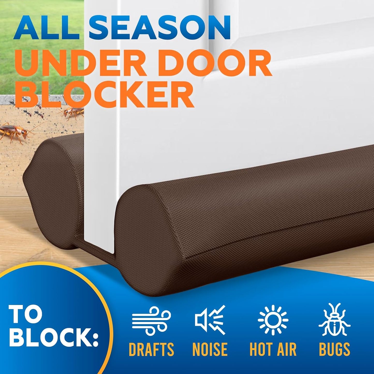 Comfyanno Under Door Draft Stopper - Bottom Door Gap Filler & Seal - Fits 30” to 36” Door, Double Side Block Noise, Sound, Air, Bugs, Dust, Easy to Install, No Adhesive, Black