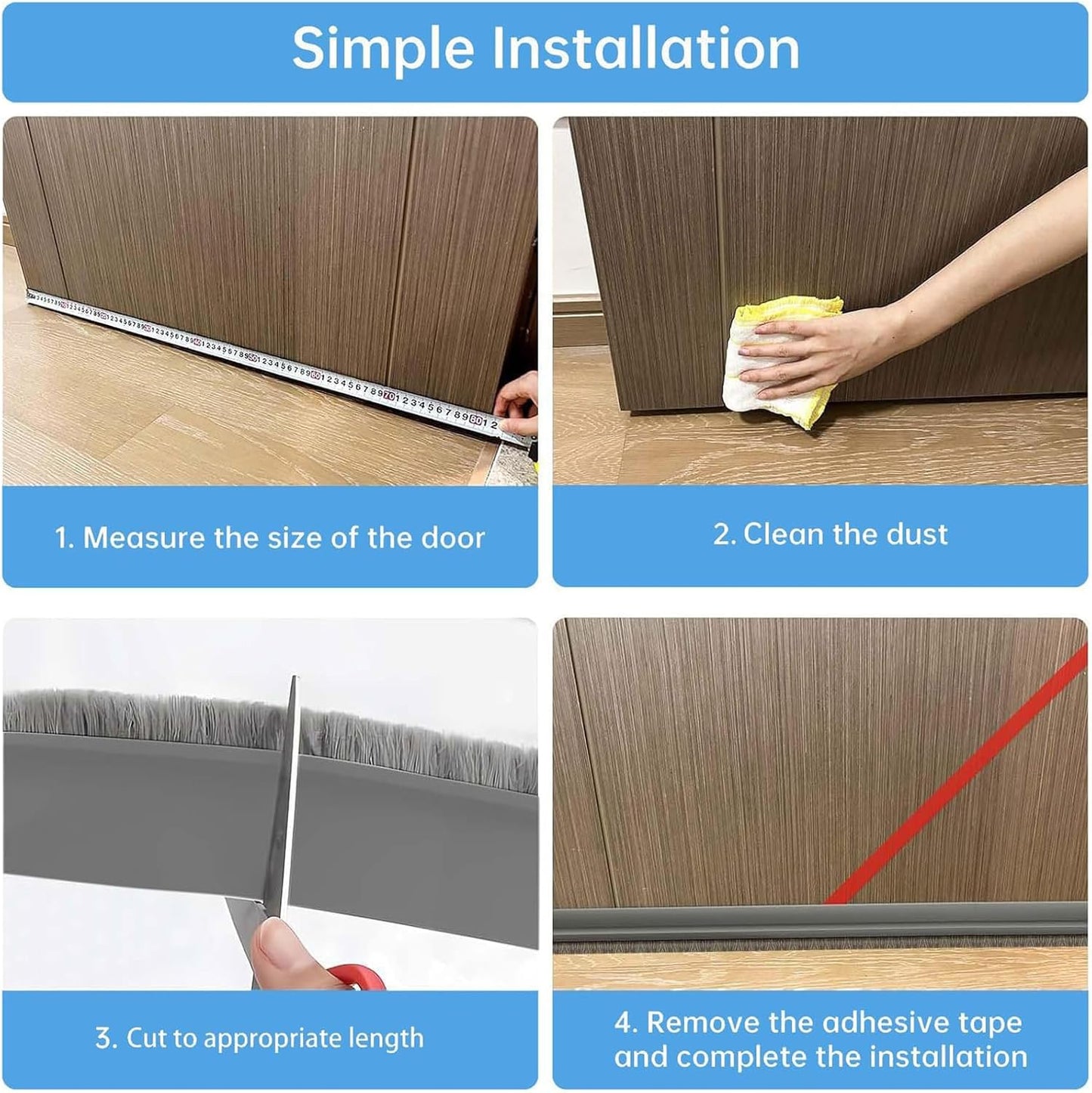 39-inch Door Draft Stopper with Brush - Adhesive Weather Stripping Seal for Exterior/Interior Doors | Under Door Sweep Blocks Drafts, Noise & Dust | Fits 1/4"-1" Gaps(White)