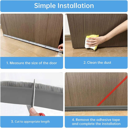 39-inch Door Draft Stopper with Brush - Adhesive Weather Stripping Seal for Exterior/Interior Doors | Under Door Sweep Blocks Drafts, Noise & Dust | Fits 1/4"-1" Gaps(White)