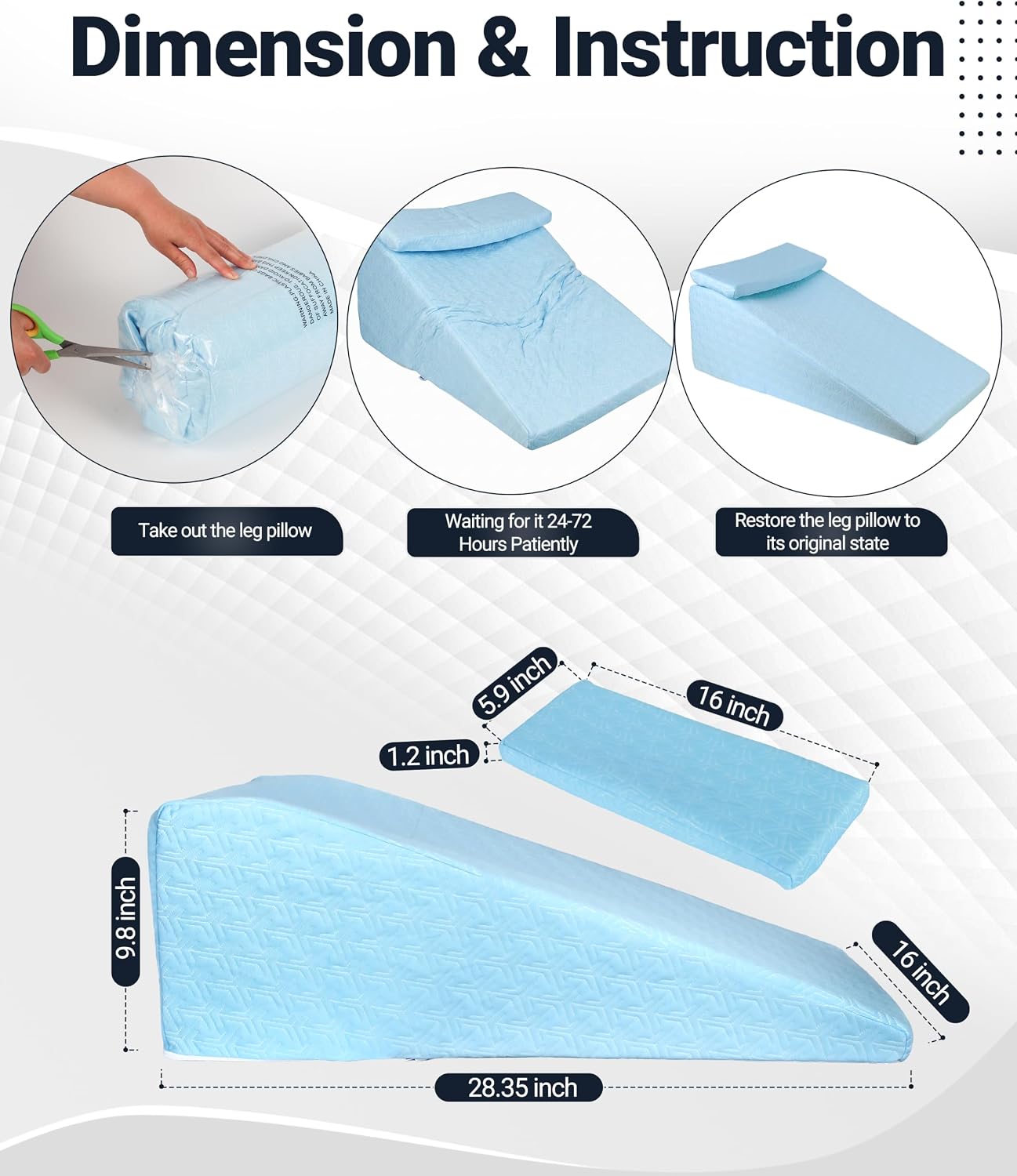 Knee Surgery Pillow Straight Double Leg for Swelling & Blood Circulation | ACL Surgery, Full Knee Replacement Wedge Pillow, High Density Foam Wedge for Elevating Leg with Removable Cover