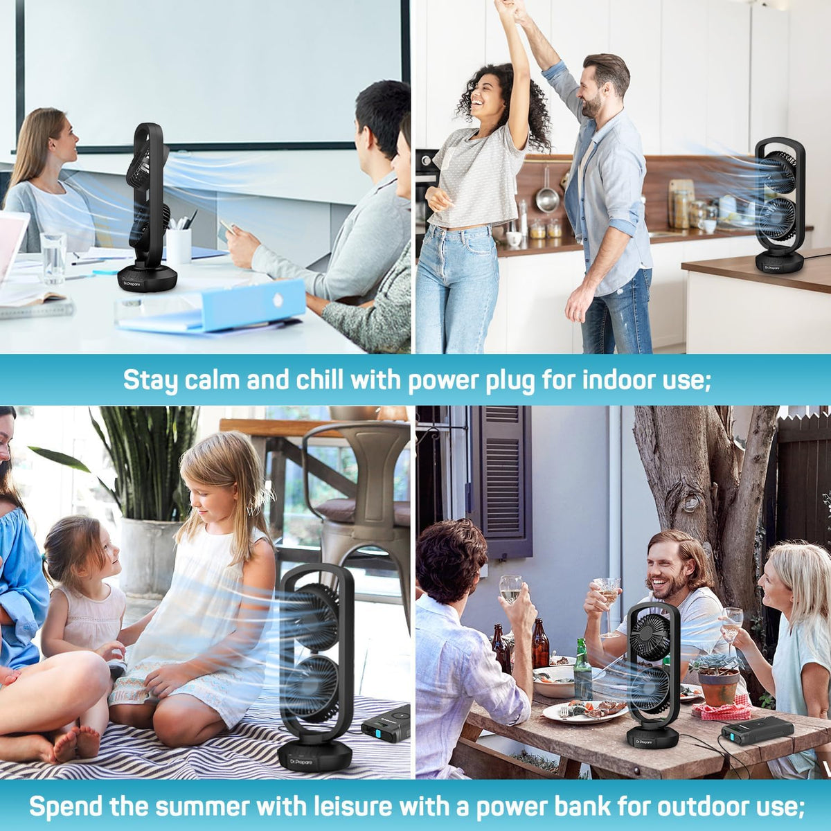 DR.PREPARE Small Tower Fan Oscillating Table Fans with 270° Tilt, 105° Oscillating, 3 Speeds and 3 Auto-Off Timer, Portable USB Powered Desk Fan for Bedroom Office Home Desk, Powerful Airflow 15 Inch