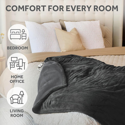 Sunbeam Royal Posh Dove Grey Heated Personal Throw / Blanket, Cozy-Warm, Adjustable Heat Settings