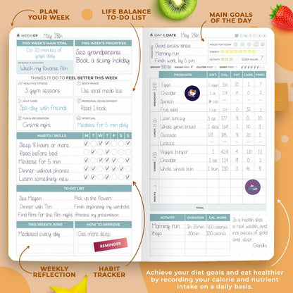 Clever Fox Wellness Planner & Food Journal for Weight Loss, A5 Orange | 5.8"x8.3" nutrition & exercise tracker for women tracking meals, diet & symptom diary, calorie counter notebook, stickers