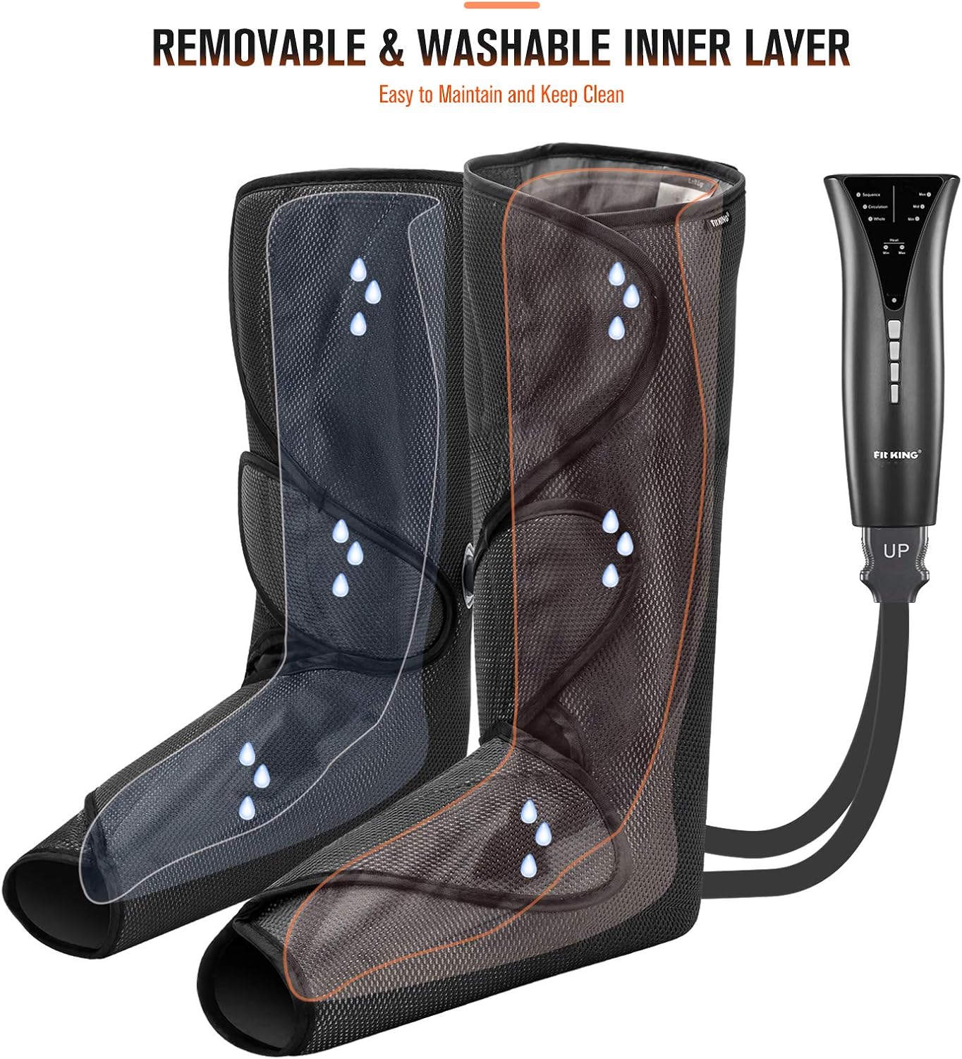 FIT KING Air Compression Leg and Foot Massager with Heat for Circulation | FSA-HSA, Adjustable Leg Wraps, Size Extensions, 3 Modes 3 Intensities, Helpful for Pain Edema RLS, Great Gift for Wife Mom