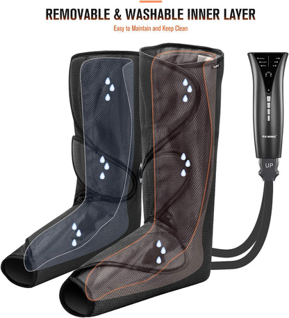 FIT KING Air Compression Leg and Foot Massager with Heat for Circulation | FSA-HSA, Adjustable Leg Wraps, Size Extensions, 3 Modes 3 Intensities, Helpful for Pain Edema RLS, Great Gift for Wife Mom