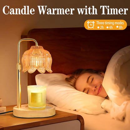 XJZJY Pink Flower Candle Warmer Lamp with Timer, Birthday Gifts for Women