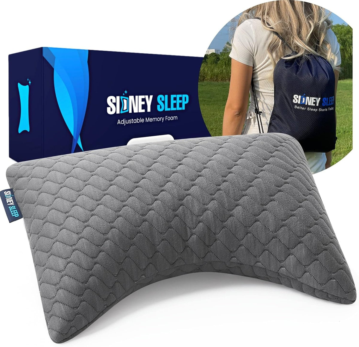 Sidney Sleep Adjustable Curved Pillows for Neck and Shoulder Support with Extra Shredded Fill - Cervical Contour Pillow for Side and Back Sleepers - Queen Size 19" x 29" CertiPUR-US Certified (White)